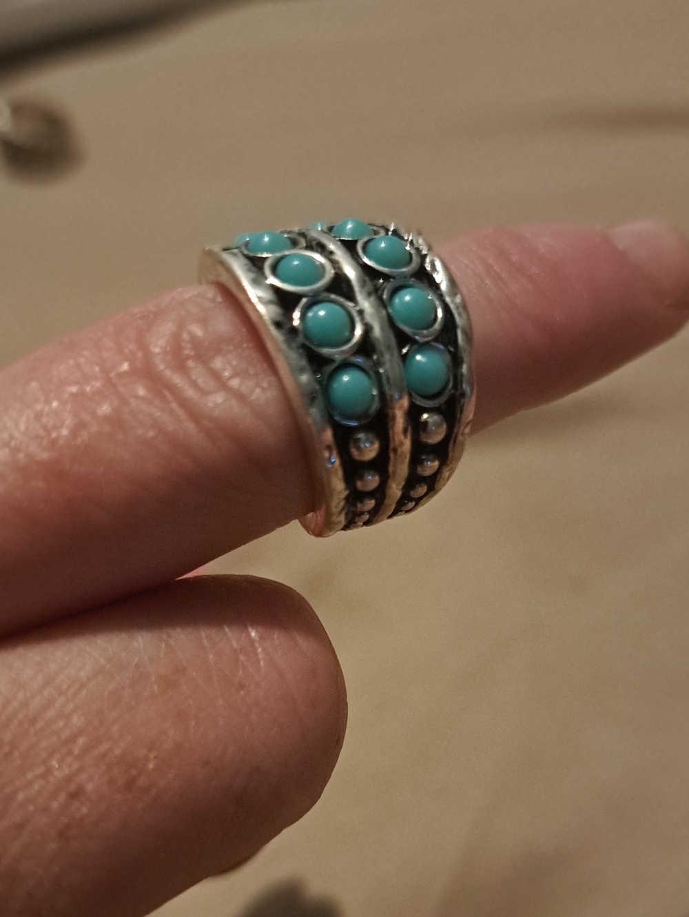 Turquoise Bead Accent Sterling-Style Women's Ring PREMIER DESIGNS